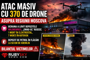 VIDEO/ Atac masiv cu 370 de drone asupra regiunii Moscova. Ucraina a lovit depozitele Wildberries, „eMAG-ul” rusesc, și o infrastructură petrolieră / Bilanțul victimelor
