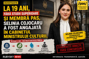 La 19 ani, fără studii superioare și membră PAS, Selinia Cojocaru a fost angajată în cabinetul ministrului Culturii. În trei ani, a ajuns în mai multe instituții publice