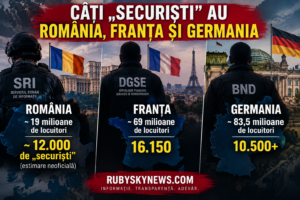 România ~19 milioane de locuitori -12.000 de „securiști”/  Franța ~69 milioane de locuitori – 16.150/ Germania – 83,5 milioane de locuitori – 10.500/
